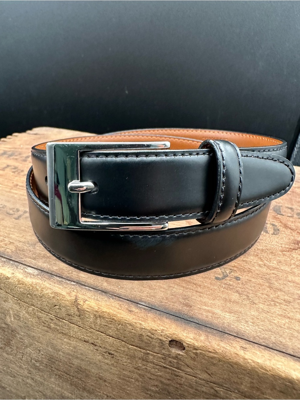 Brooks Brothers Black Leather Belt – Size 28, Silver Tone Buckle, EUC- SLEEK!!